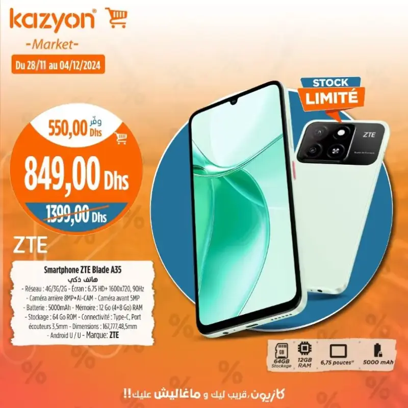 Smartphone ZTE Blase A35 12/64Go