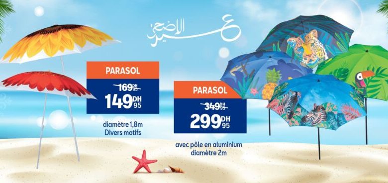 Soldes Aswak Assalam Parasol divers motifs à partir de 149Dhs au lieu de 169Dhs عروض اسواق السلام mai 2024