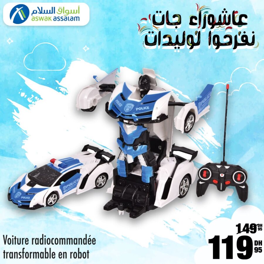 Soldes Aswak Assalam Voiture Transformable en robot 119Dhs au lieu de 149Dhs عروض اسواق السلام mai 2024