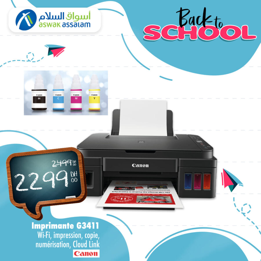 Soldes Aswak Assalam Imprimante CANON G3411 Wifi 2299Dhs au lieu de 2499Dhs عروض اسواق السلام mai 2024