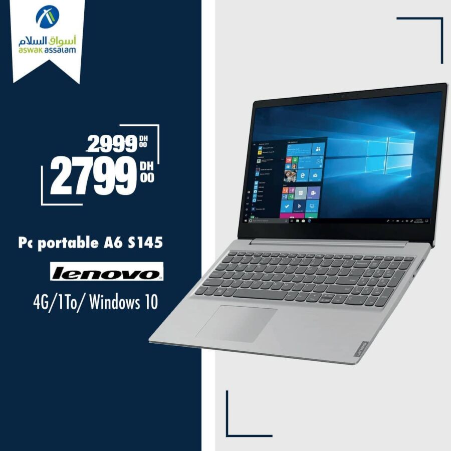 Soldes Aswak Assalam Laptop LENOVO A6 S145 2799Dhs au lieu de 2999Dhs عروض اسواق السلام avril 2024