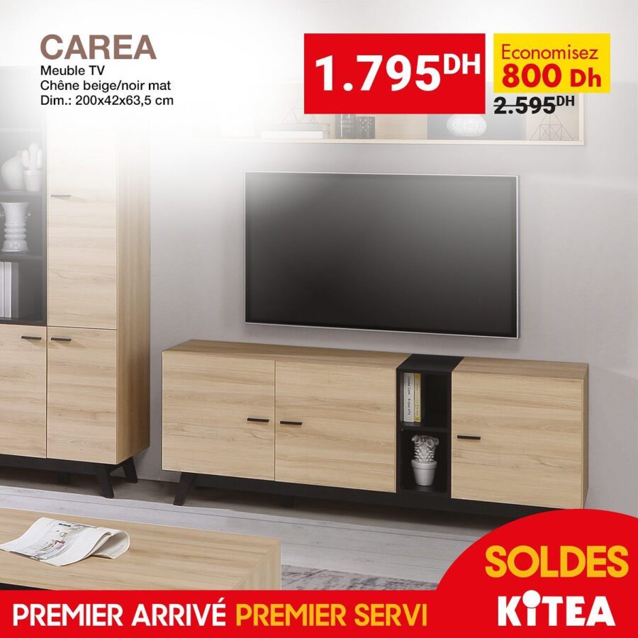 Soldes Kitea meuble TV 200x42x63.5cm CAREA 1795Dhs au lieu de 2595Dhs