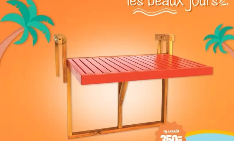 Offres d'été chez Aswak Assalam table de balcon rabattable en bois divers coloris ACACIA 299Dhs au lieu de 649Dhs