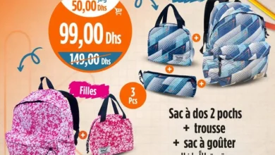 Sac à dos 2 poches + trousse + sac à goûter  divers motifs