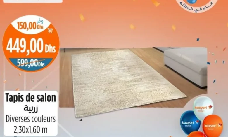 Tapis de salon 2.3x1.6m divers couleurs