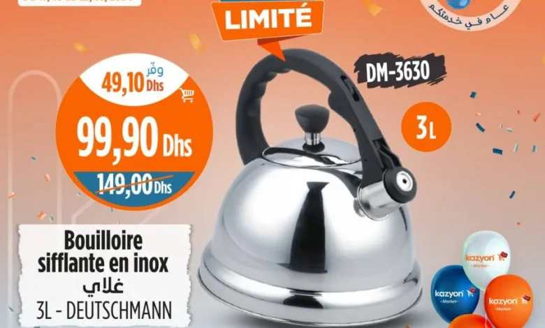 Bouilloire sifflante en inox 3 litres DEUTCHMANN