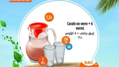 Carafe en verre avec 6 verres