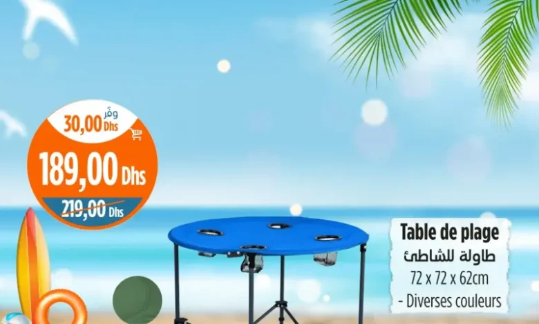 Table de plage diverses couleurs