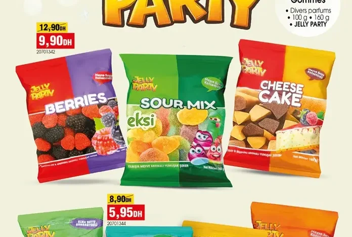 Catalogue des offres permanente chez les magasins Bim au Maroc Spécial Bonbons Gommes JELLY PARTY divers parfums عروض بيم juin 2025 Spécial Bonbons Gommes JELLY PARTY divers parfums