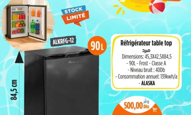 Réfrigérateur table top 90 litres ALASKA