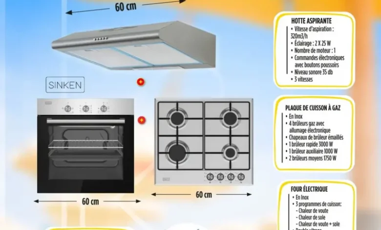 Hotte aspirante + plaque de cuisson + Four encastrable SINKEN