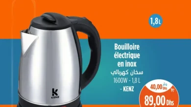 Bouilloire électrique en inox 1.8 litre KENZ