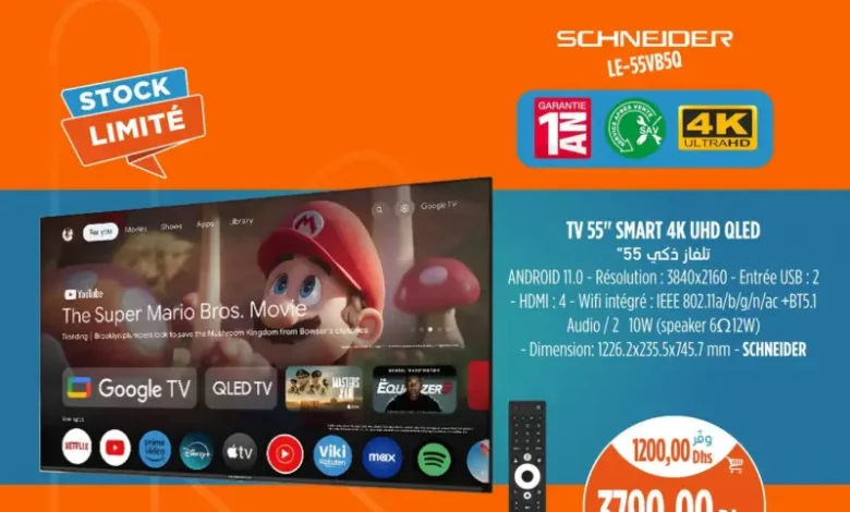 Smart TV 55 pouces 4K UHD QLED SCHNEIDER