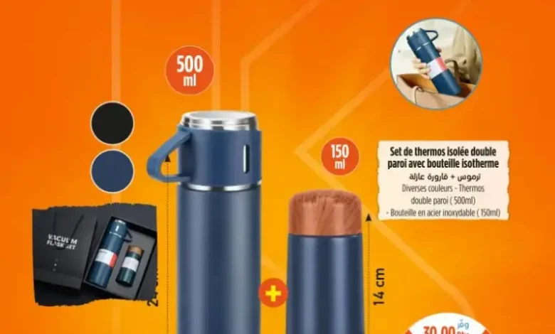 Set thermos isolée double paroi avec bouteille isotherme
