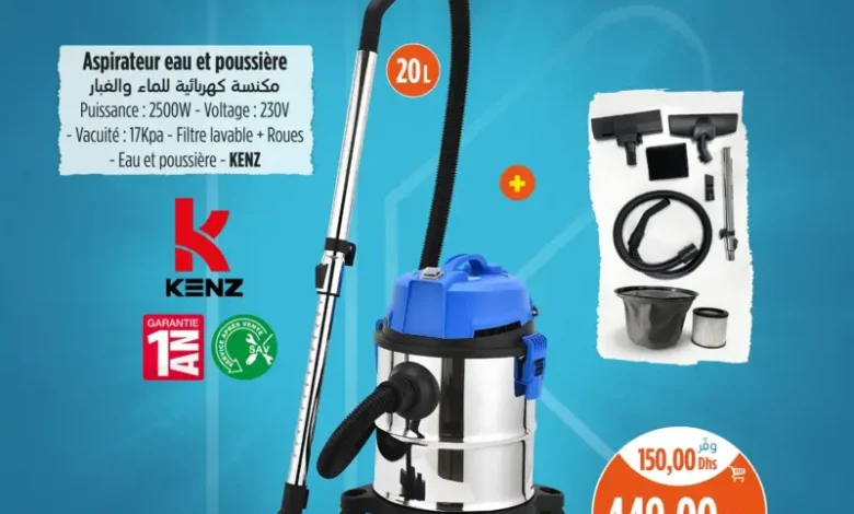 Offres Splendides chez Kazyon Market Maroc Aspirateur eau et poussière KENZ عروض كازيون novembre 2025 Aspirateur eau et poussière KENZ