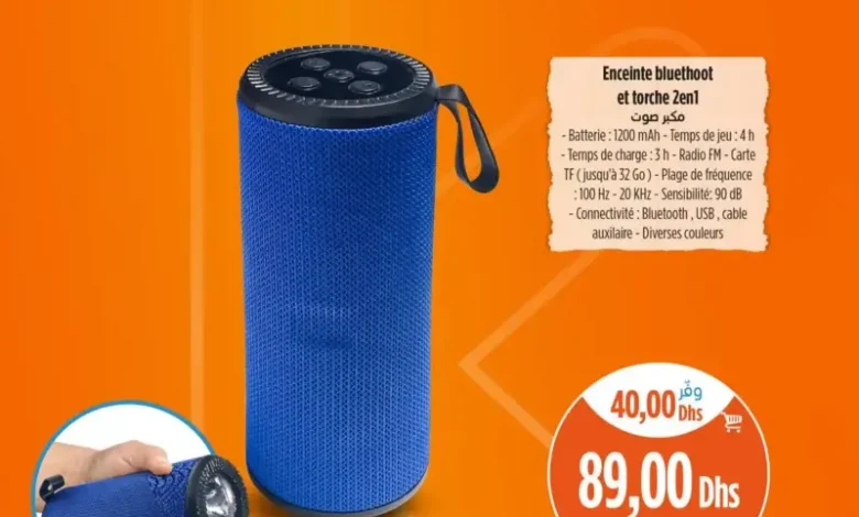 Enceinte Bluetooth et torche 2en1